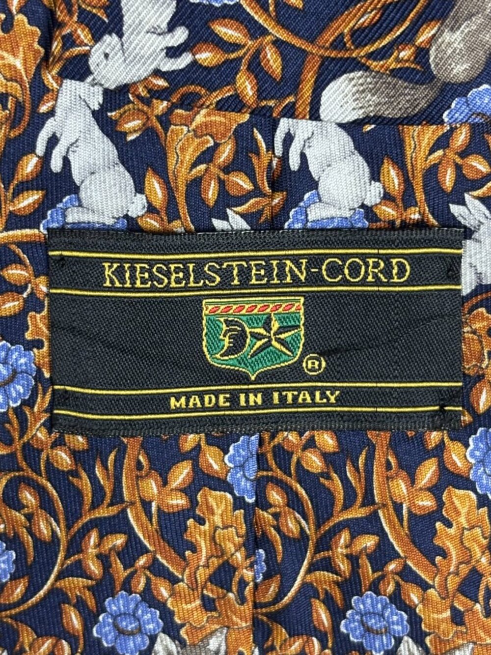 Kieselstein-Cord Fox Rabbit Woodland Silk Tie Made Italy Navy 3.5" Luxury - Picture 5 of 10